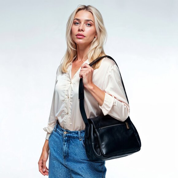 Vintage TOLEDANO black leather shoulder bag - Picture 2 of 9